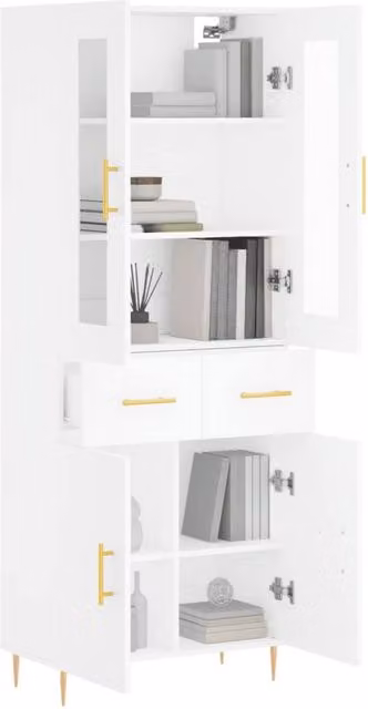 Berkfield Home Modern White Highboard with Glass and Internal Shelves, W/D/H: 69.5 x 34 x 180 cm