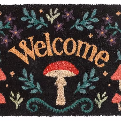 Something Different Wholesale Mystical Mushroom Welcome Doormat, Black and Multicolour, W/D/H: 60 x 40 x 1 cm