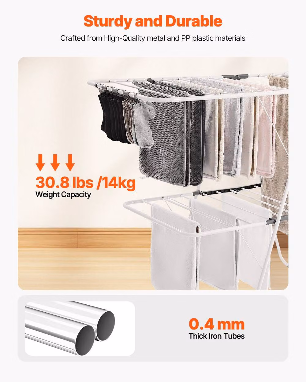 VEVOR Foldable Clothes Drying Rack with 31 Rods in White – 3