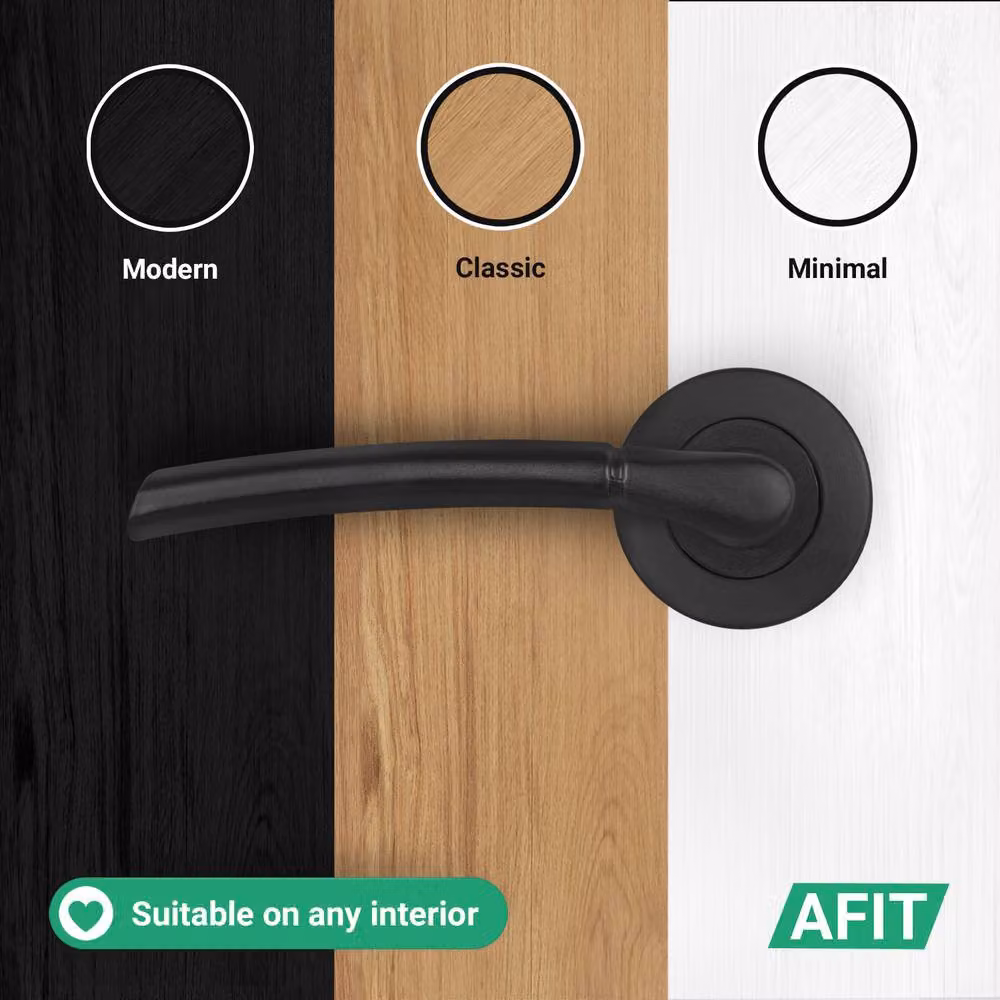 AFIT Matt Black Round Rose Bathroom Door Handle Set with WC Lock, W/D/H: 150 x 150 x 15 mm – 6