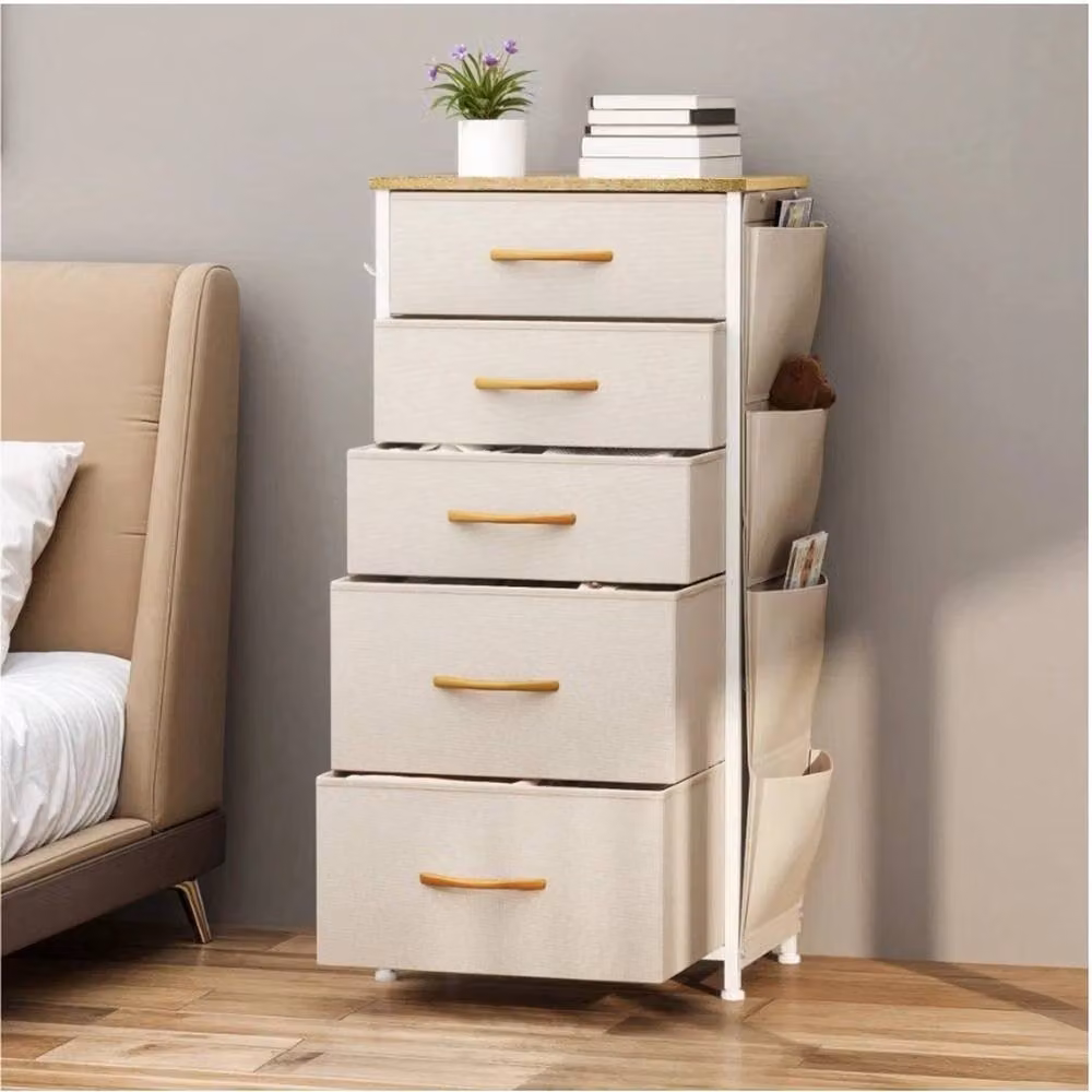 VOGREX 5 Drawer Bedroom Storage Chest with Steel Frame in Beige – 2