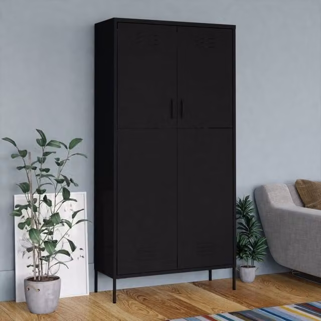 Berkfield Home Industrial Metal Wardrobe in Black, W/D/H: 90 x 50 x 180 cm