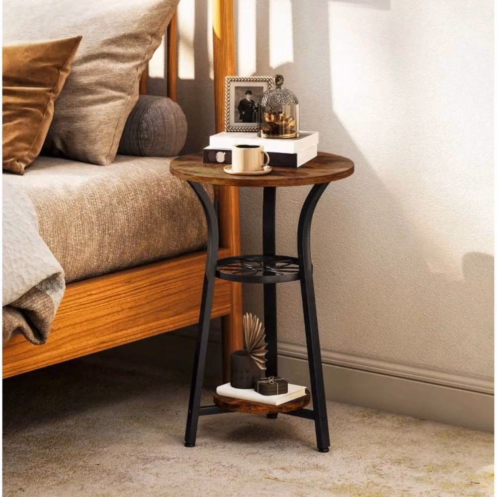 FORGEVIO Vintage Round Metal Side Table in Brown and Black, W/D/H: 56.5 x 38.0 x 38.0 cm – 3