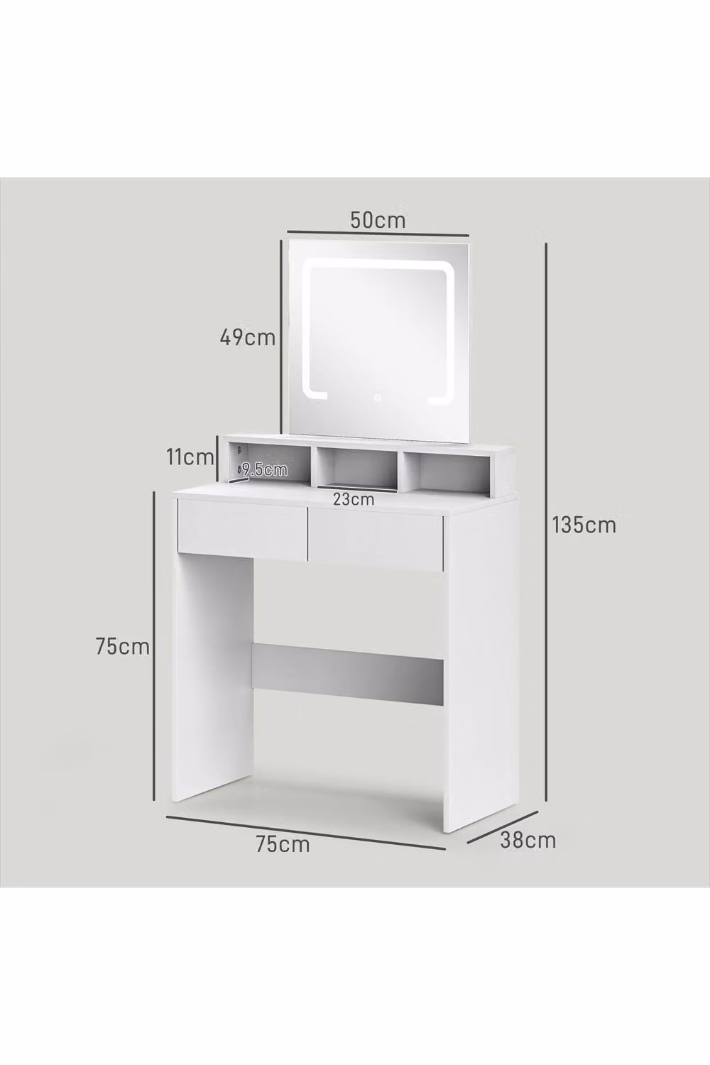 ERGOVEXA White Storage Dressing Table with Hollywood LED Light Mirror – 2