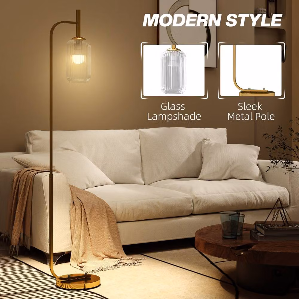 Wyld Haus Zizi Gold LED Floor Lamp with Transparent Textured Glass Shade and Foot Switch, H 152 x W 25 x D 25 cm – 4