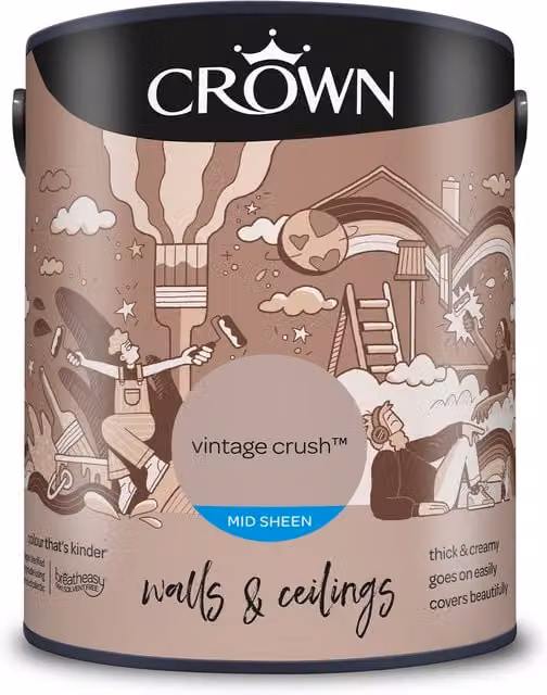 Crown Walls and Ceilings Mid Sheen Emulsion in Vintage Crush, 5l