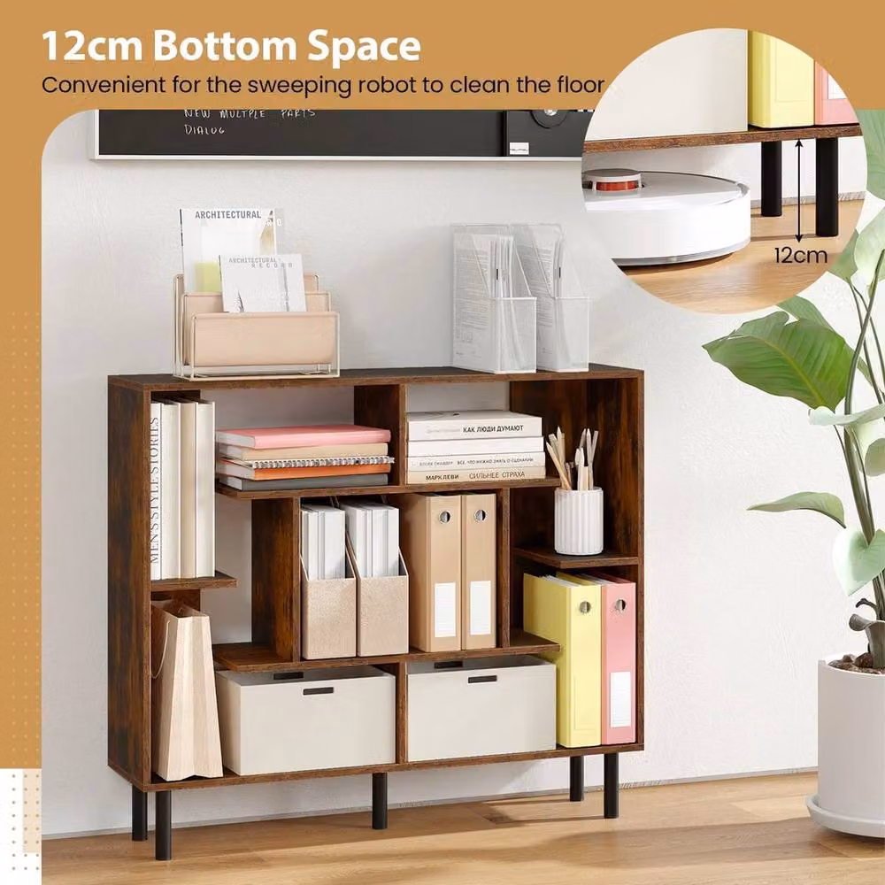 VOGREX Brown Industrial Wood Freestanding Display Storage Shelf – 4