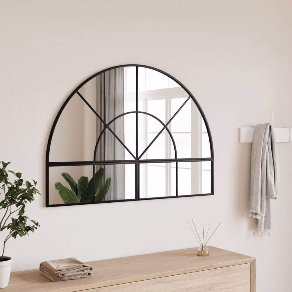 Berkfield Home Minimalist Arch Wall Mirror in Black, W: 100 cm, H: 70 cm – 2