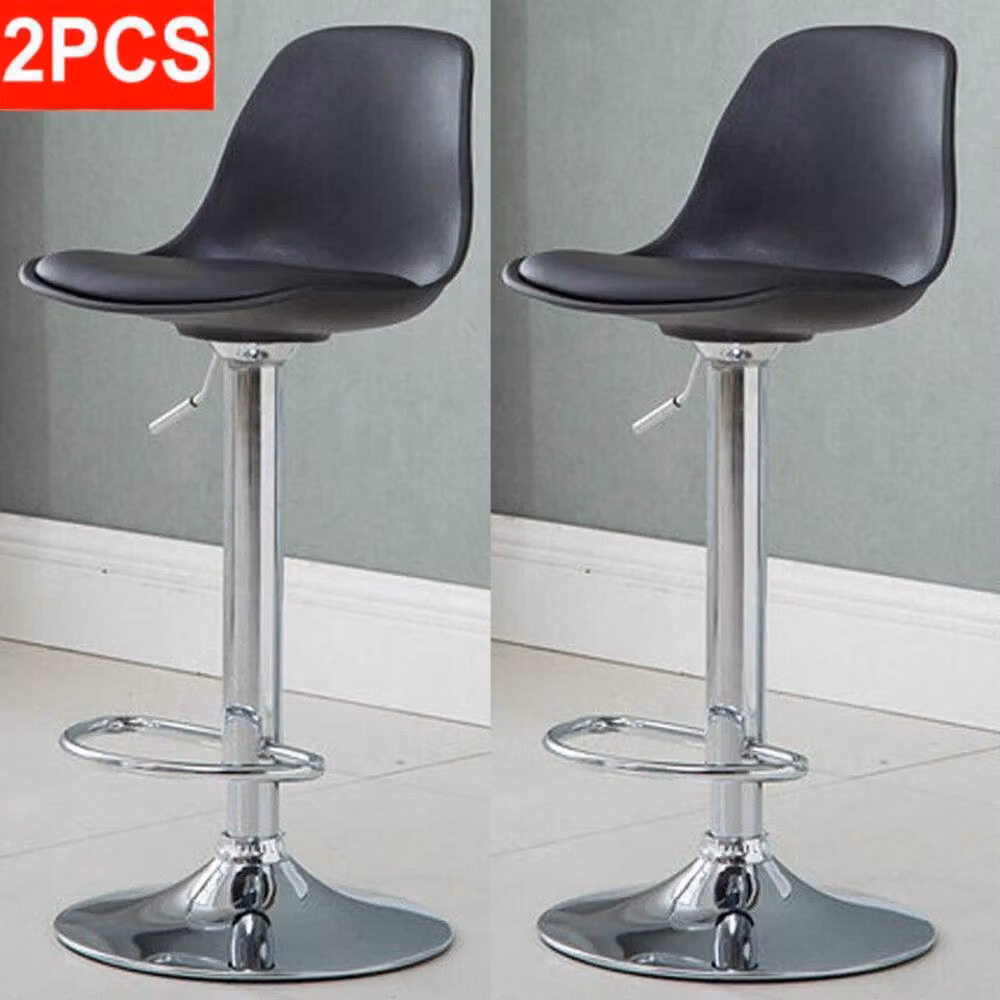 KORVIXA Set of 2 Black Synthetic Leather Mid Back Armless Bar Stools with 360 Degree Swivel and Metal Base – 3