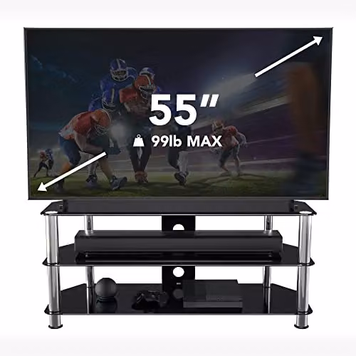 AVF Black and Silver Glossy Glass TV Stand with Metal Frame, Width: 114 cm – 2
