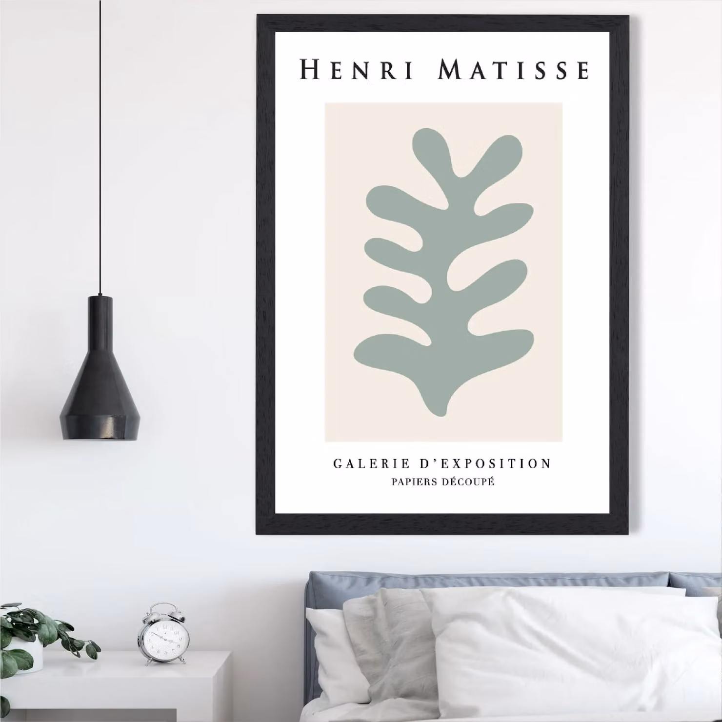 ARTZE Matisse Floral Cutout Botanical Illustration Framed Print in Beige and Sage Green – 2
