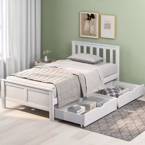 Strictly Beds Matteo White Solid Pine Storage Bed with Drawers, Single W/D/H: 90 x 190 cm – 1