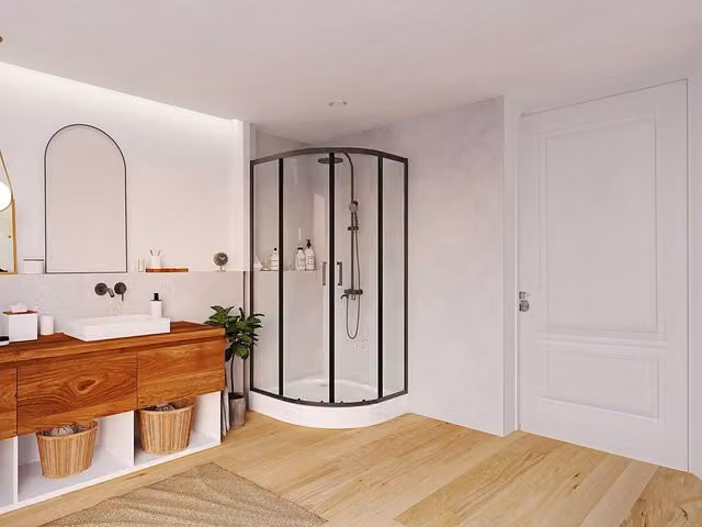 Vente-unique Corner Sliding Glass Shower Enclosure with Tray, Black, W: 80 cm, D: 80 cm, H: 192 cm