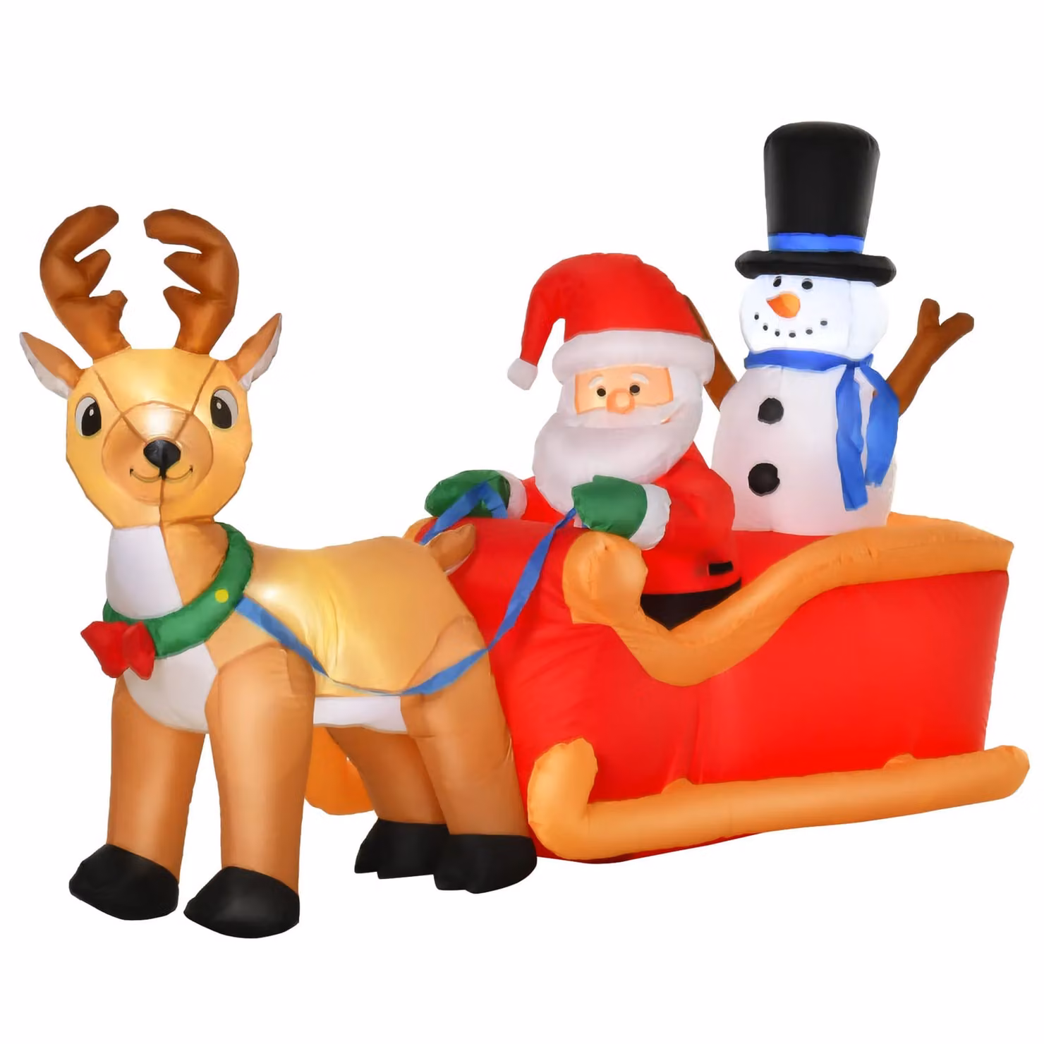 HOMCOM Red Inflatable Santa Claus on Sleigh with Deer and LED Lights, 121.92 cm – 2