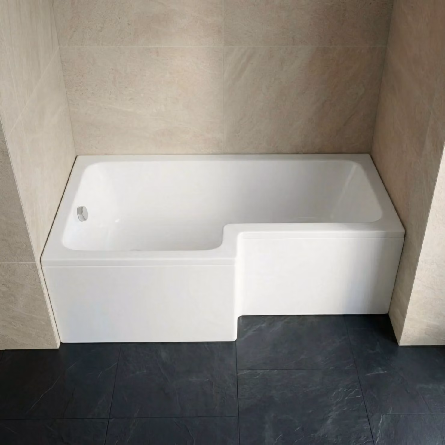 Balterley Asymmetric Left Hand L Shape Acrylic Shower Bath Tub with Leg Set, White, W/D/H: 149.8 x 85.5 x 40 cm – 3