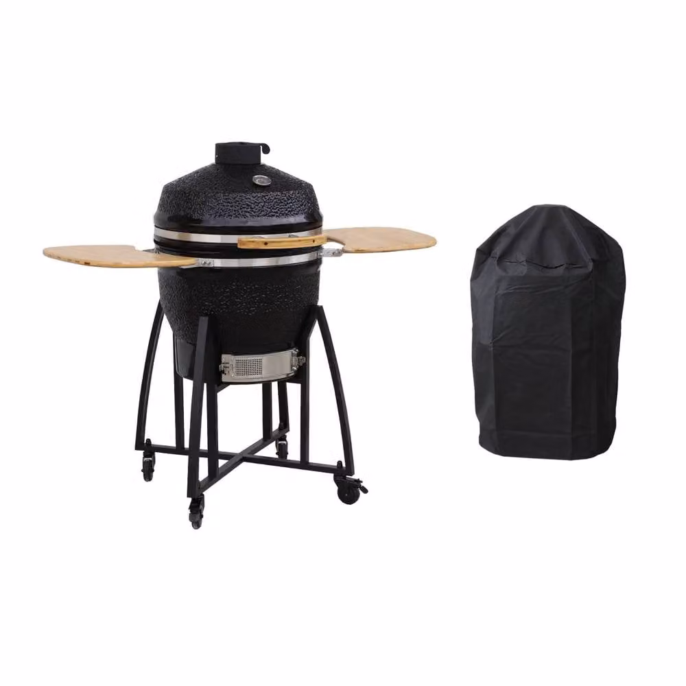Sweek 57cm Black Ceramic Kamado Charcoal Barbecue with Cover and Stainless Steel Accessories – 2