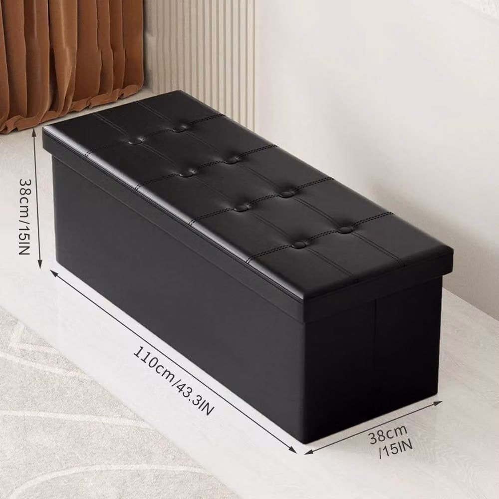 KORVIXA Black Synthetic Leather Ottoman Storage Folding Box Foot Stool, W/D/H: 100 x 100 x 100 cm – 2