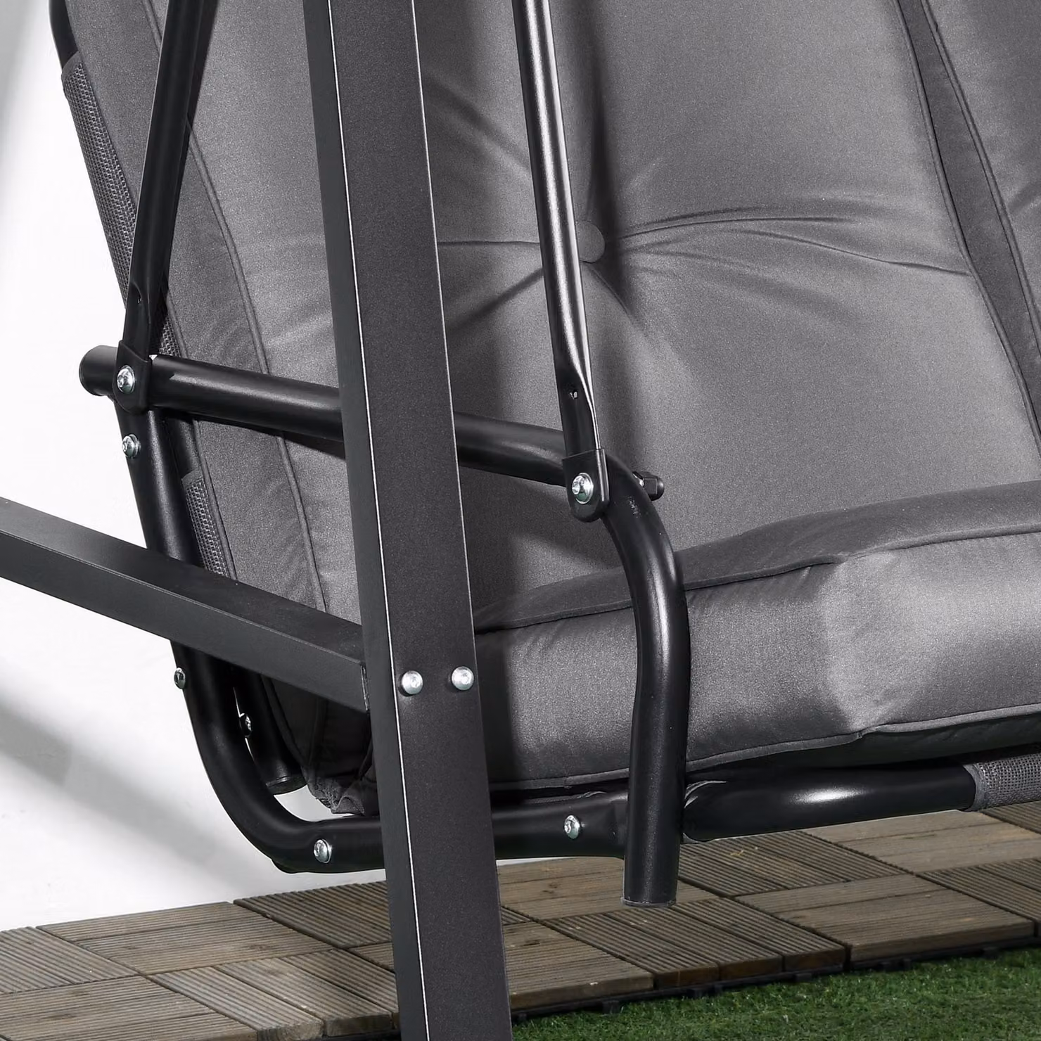 Outsunny Two-Seater Garden Swing Bench with Adjustable UV-Resistant Canopy and Cushions in Dark Grey – 8