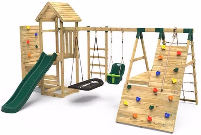 Rebo Wooden Climbing Frame with Slide and Swing in Cairngorm Green