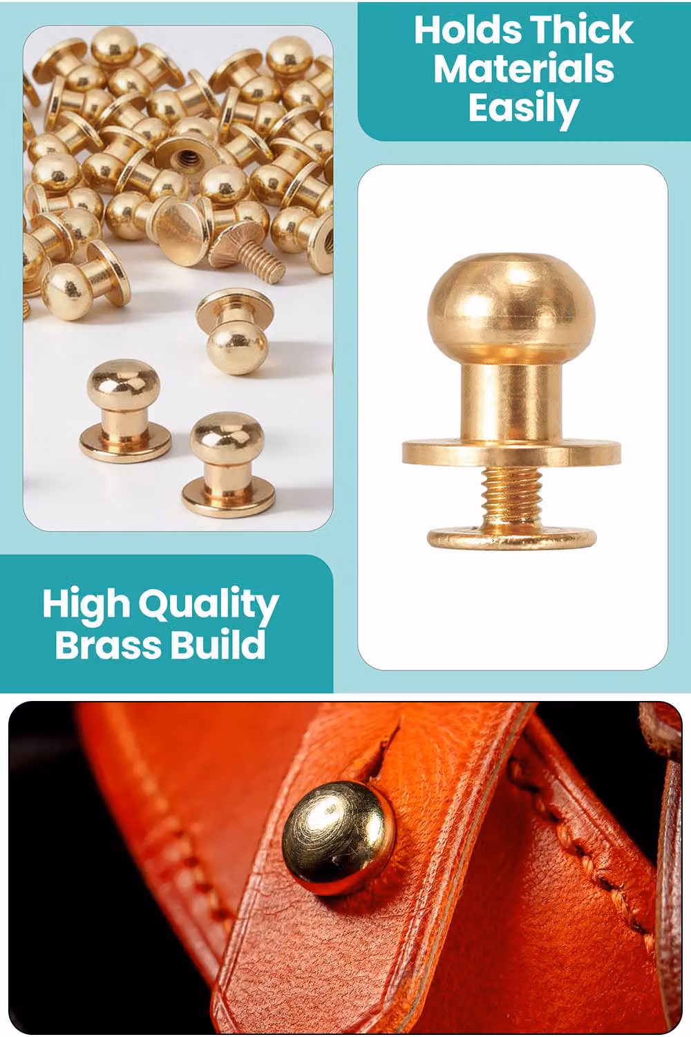 Neel Blue Gold 8mm Round Hand Pressed Chicago Rivet Sam Browne Studs, 50 Pieces – 3