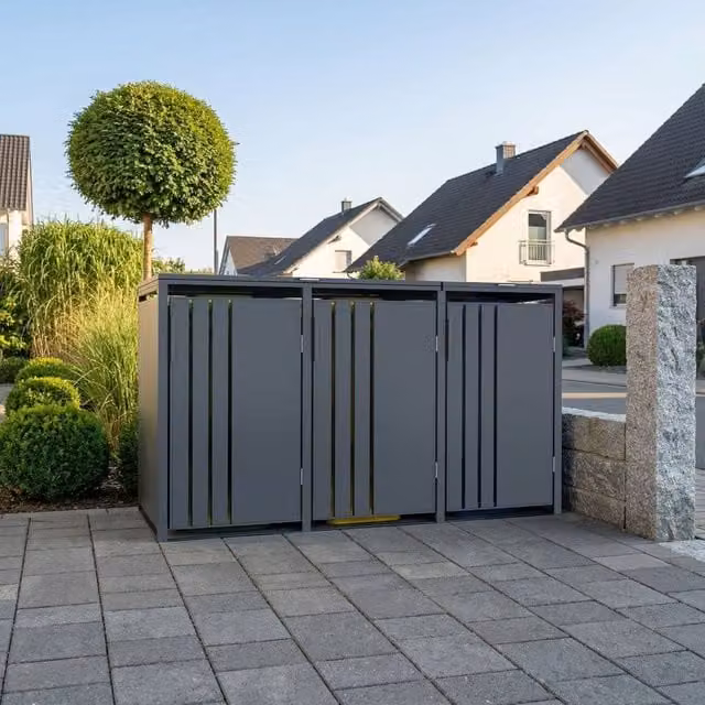 Phoenix Safe Company Anthracite Triple Wheelie Bin Store for 3 x 240L Bins, Soft Close Metal Storage, W/D/H: 80 x 116 x 80 cm