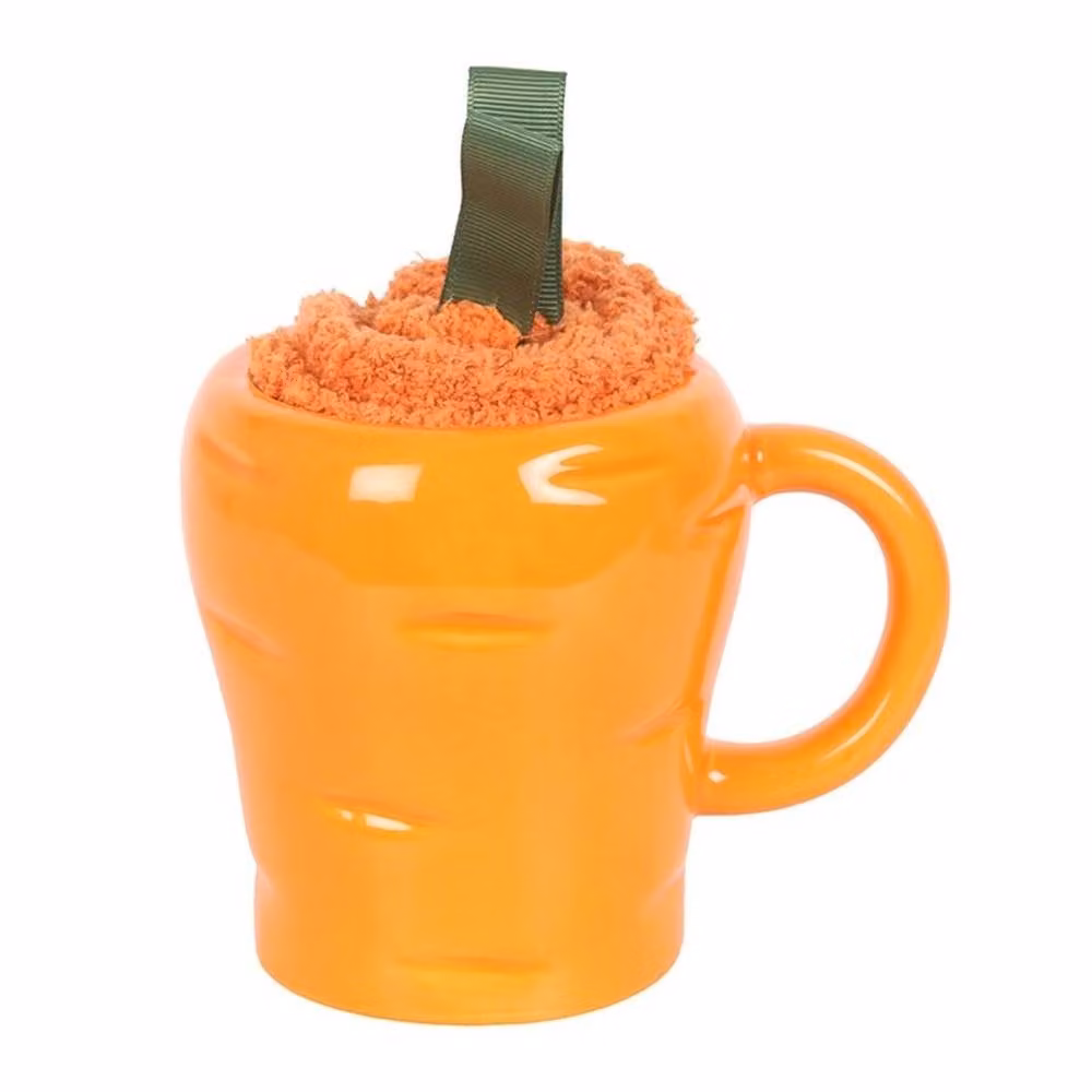 Uniqueful Carrot Shaped Ceramic Mug and Socks Set in Orange, 400ml – 2