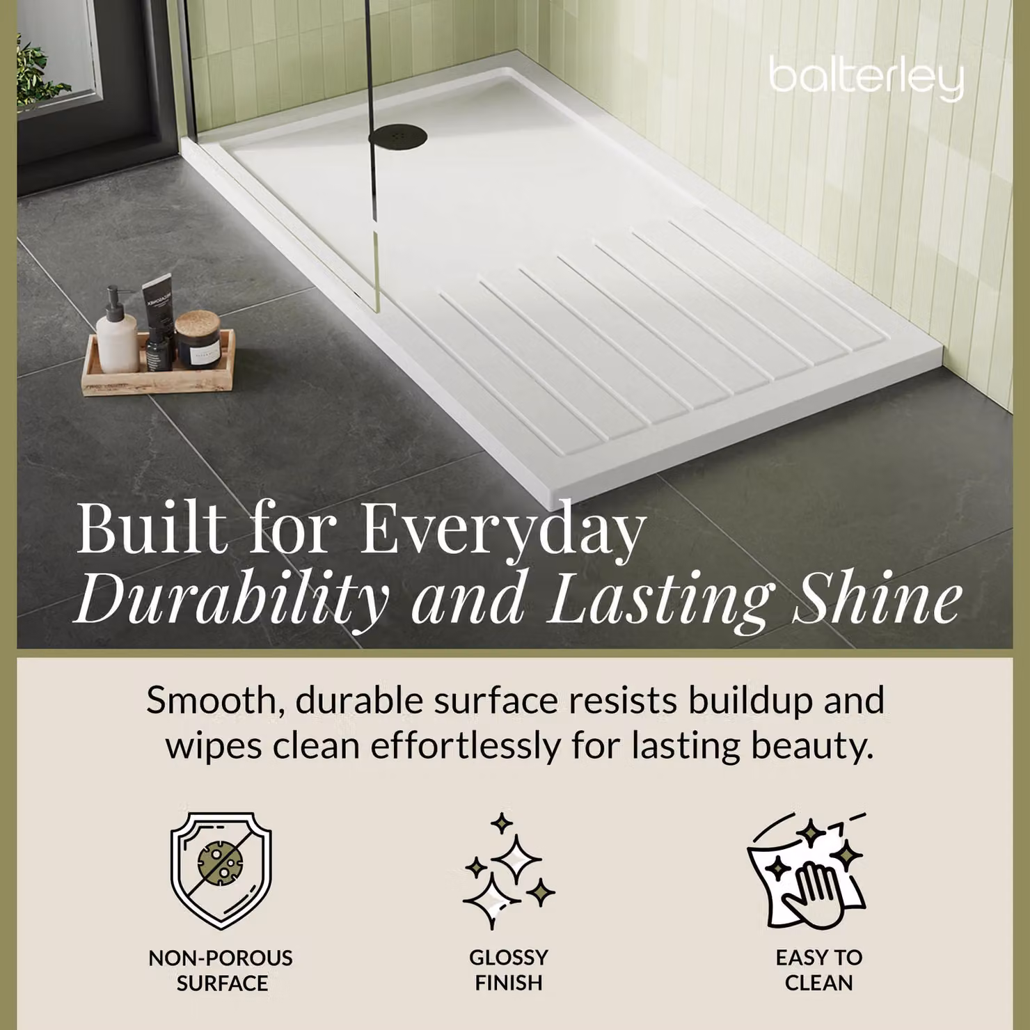 Balterley Premium Rectangular Walk In Shower Tray, White, W: 140 cm, D: 90 cm – 2