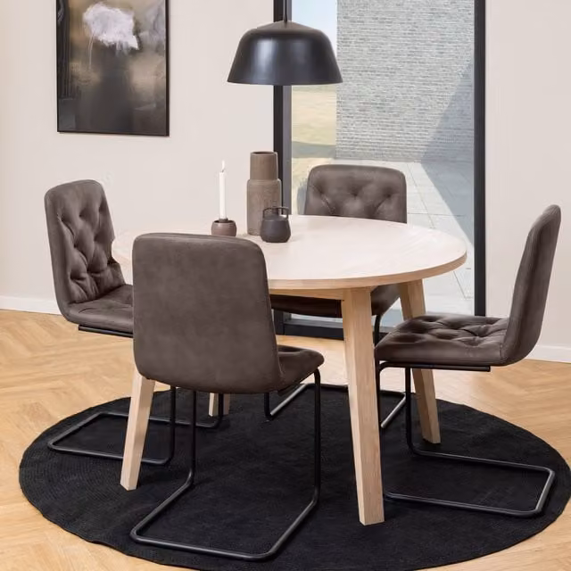 Furniture To Go Scandinavian Round Extendable Dining Table in White Oak and Beige – 1