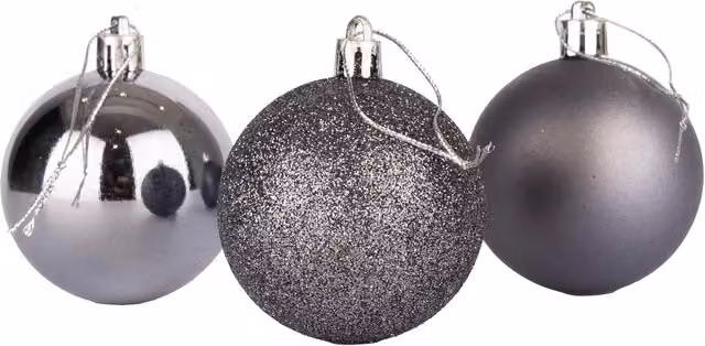 Shatchi Set of 3 Shatterproof Plastic Christmas Baubles in Grey and Silver, Diameter: 10 cm – 4
