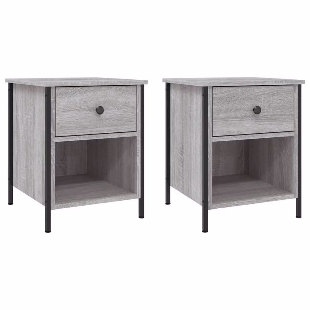 Berkfield Home Set of 2 Durable Bedside Cabinets in Grey Sonoma, W/D/H: 40 x 42 x 50 cm – 2