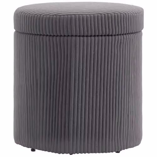 HOMCOM Round Corduroy Storage Ottoman with Removable Lid in Grey, W/D/H: 40 x 40 x 41 cm