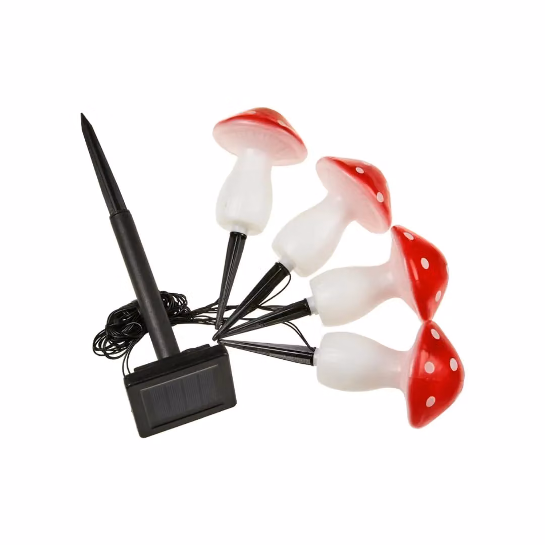 Marco Paul 4pc Solar Fairy Mushroom Stake Lights in Red – 5