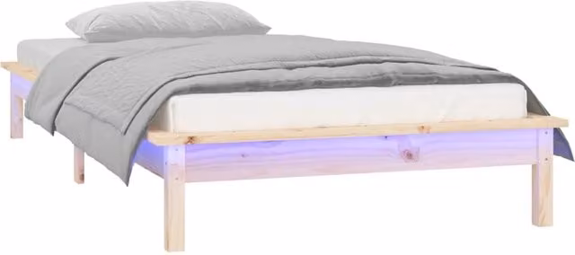 Berkfield Home Modern Solid Pine Wood LED Bed Frame with Under-Bed Lighting, Brown, W/D/H: 90 x 200 cm – 1