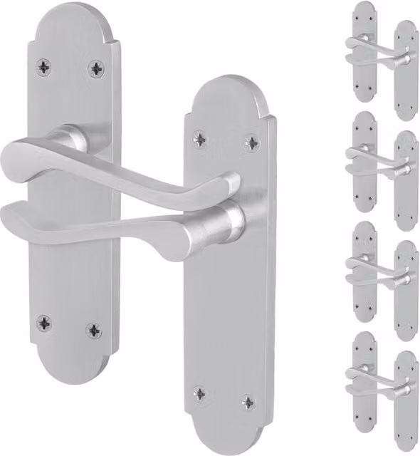AFIT Satin Chrome Door Handle and Latch Set, 5 Pairs, Silver, W/D/H: 15 x 15 cm – 1