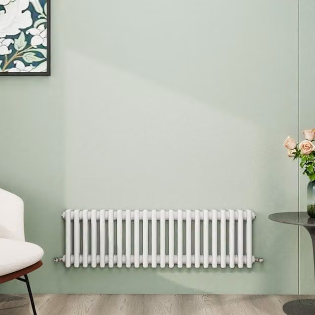 AicaBathroom Horizontal Traditional Cast Iron Style 3 Column Steel Radiator in White, W: 101 cm, D: 30 cm, H: 30 cm