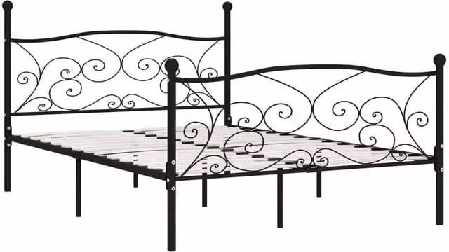 Berkfield Home Modern Metal Bed Frame with Slatted Base, Black, W/D/H: 160 x 200 cm