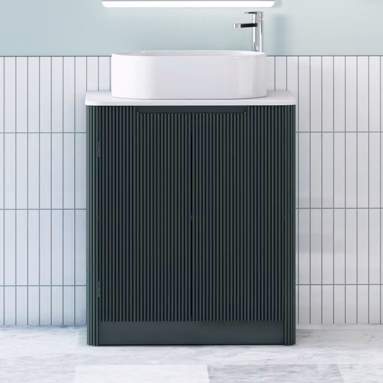 Royal Bathrooms Avenza Floor Standing 2 Door Vanity Unit in Moss Green with White Worktop and Peak Basin
