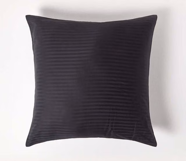 Homescapes Black Egyptian Cotton Mako Satin Striped Euro Pillowcase with Zip, W/D/H: 80 x 80 cm, 330 TC – 1
