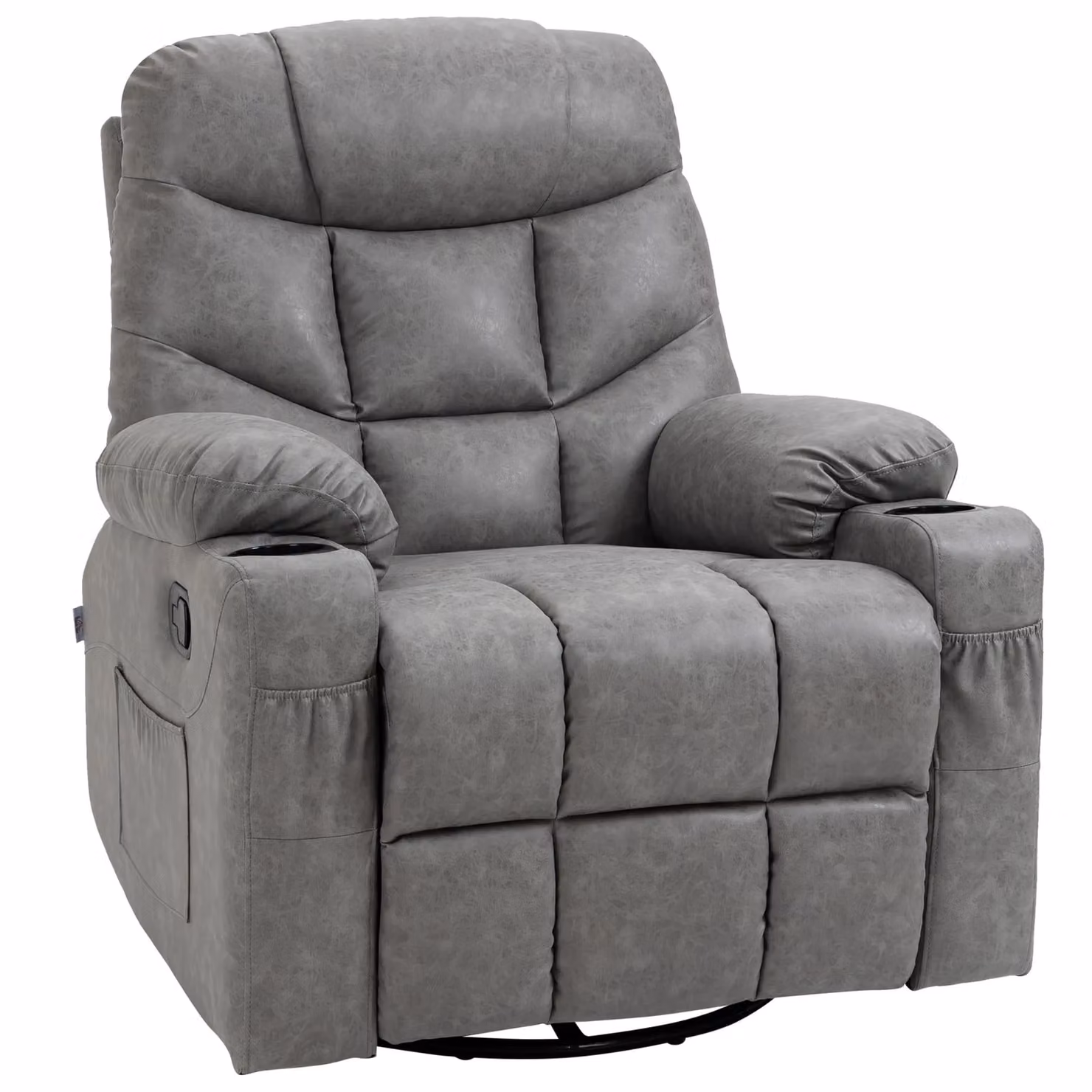 HOMCOM Manual Swivel Relax Recliner Chair in Grey Faux Leather – 3