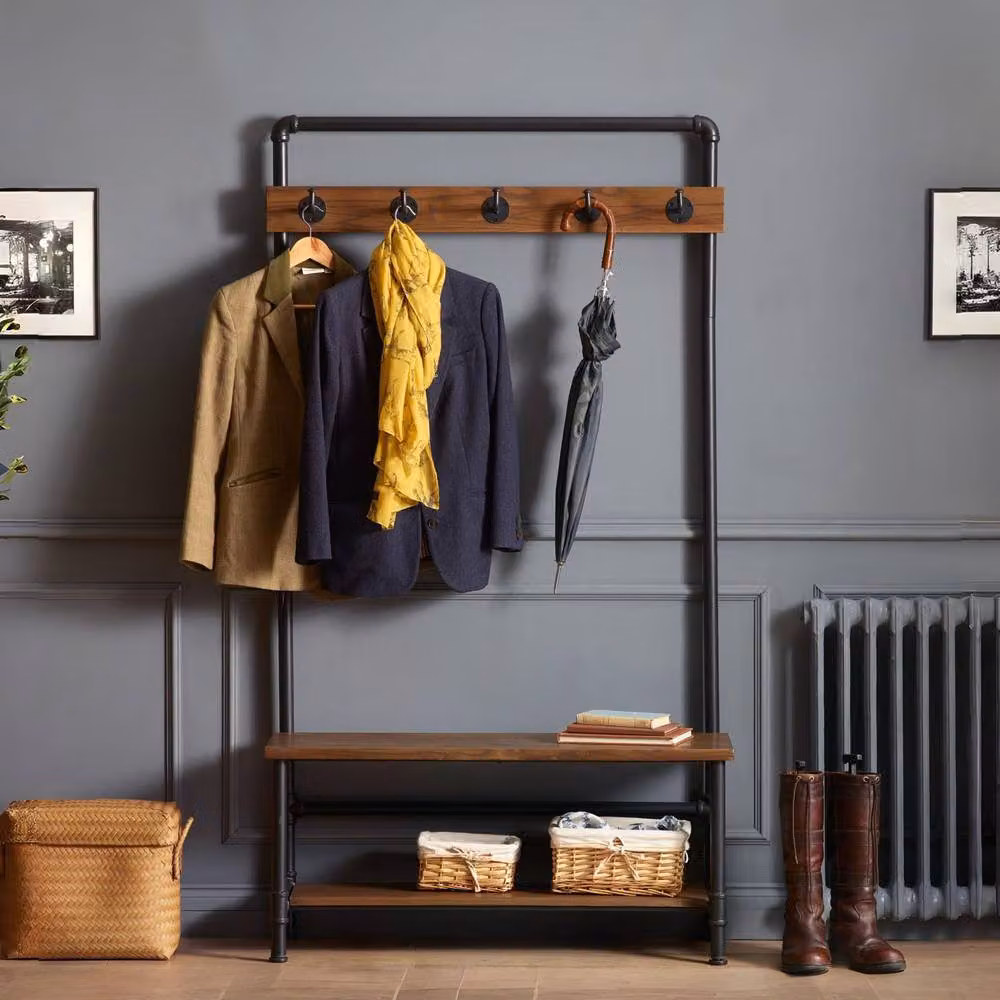 Cheshire Premium Hawthorn Hallway Stand with Bench and Shoe Rack in Black and Brown – 2