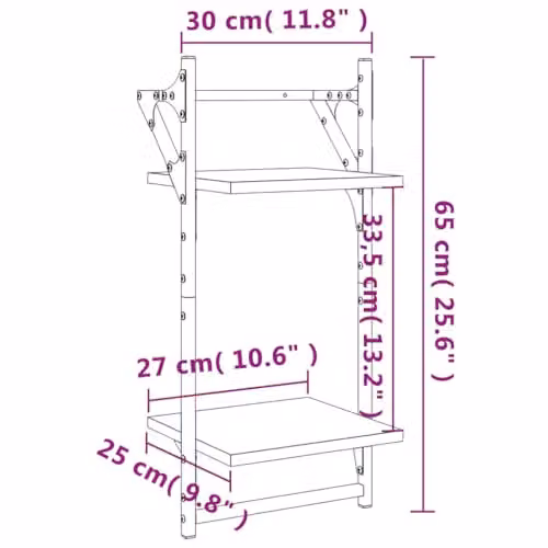 vidaXL 2-Tier Wall Mounted Shelves with Bars, 2 Pieces, Brown, W/D/H: 30 x 25 x 65 cm – 2