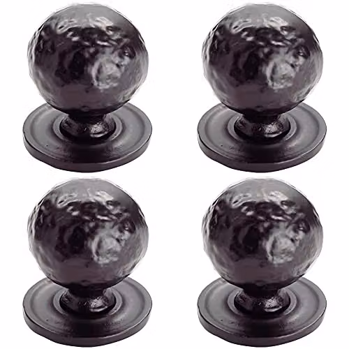 Loops 4 Pack Hammered Ball Cupboard Door Knobs in Matt Black Antique Finish, 33mm Diameter – 1