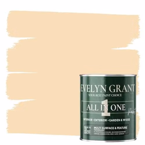 Evelyn Grant All-In-One Multi-Surface Paint for Interior and Exterior Walls, Wood and Masonry, Matt, Beige Linen, 1L – 1