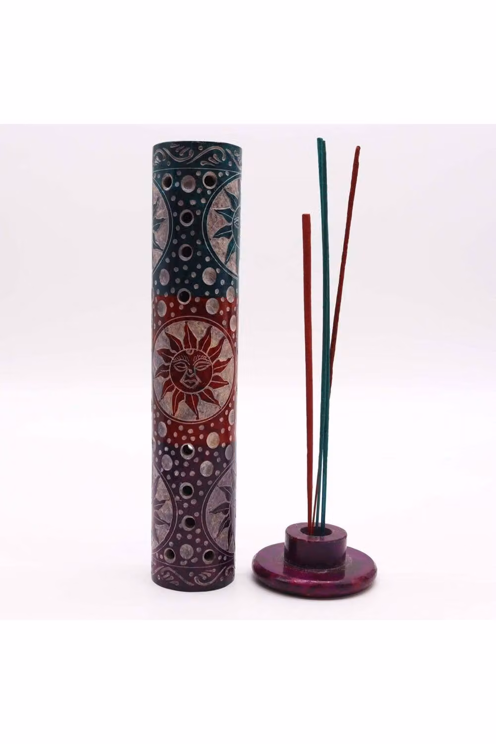 KDMD Suns Soapstone Round Tower Incense Holder in Multicolour – 2