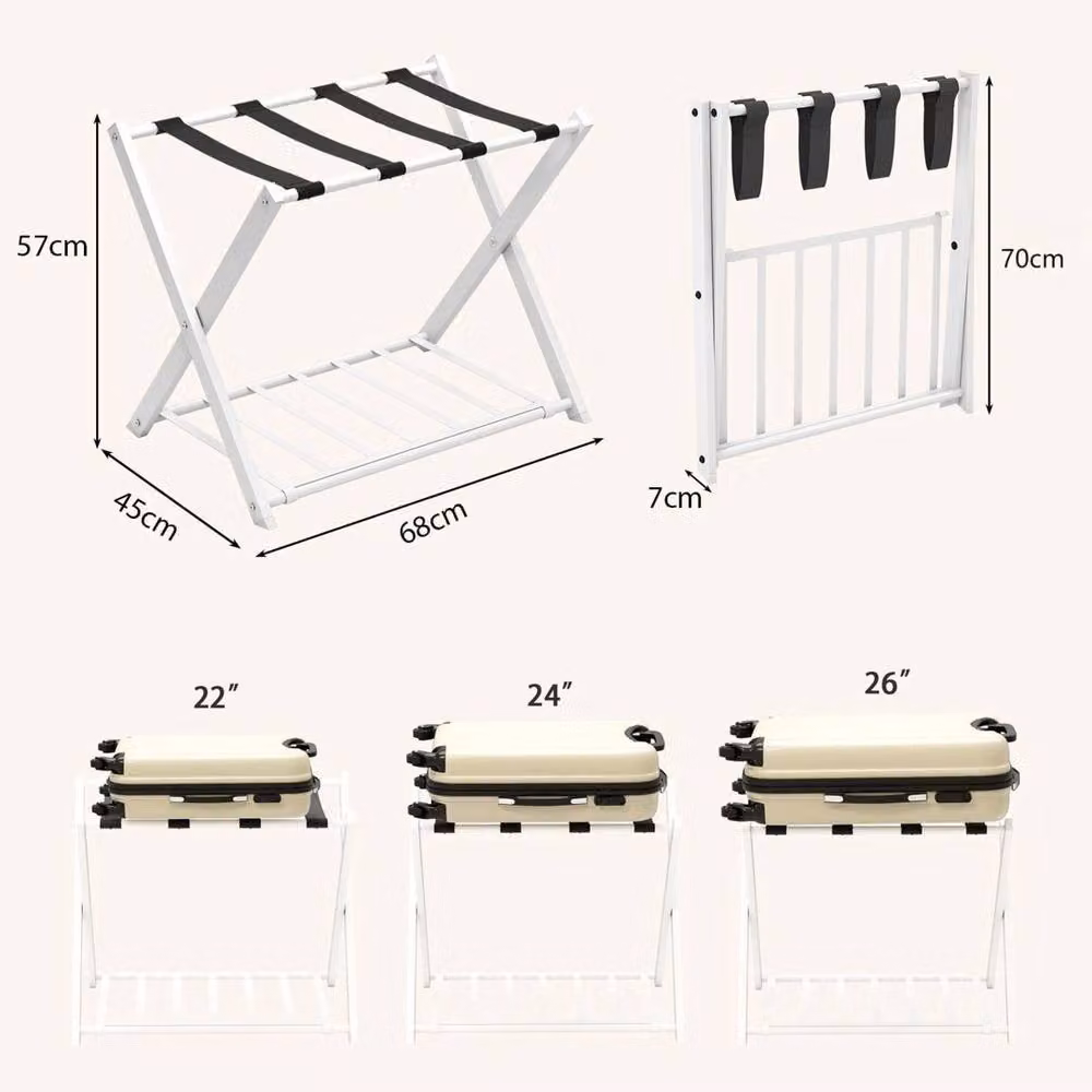 VOGREX Folding Suitcase Stand Luggage Rack with Storage Shelf in White – 2