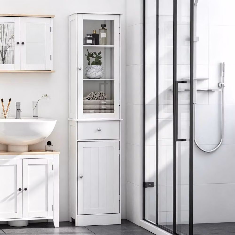 STILVORA Modern White Bathroom Storage Cabinet with Drawers, Hinged Doors and Internal Shelves – 2