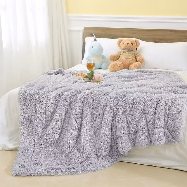 Lifeideas Grey Fluffy Faux Fur Plush Throw Blanket