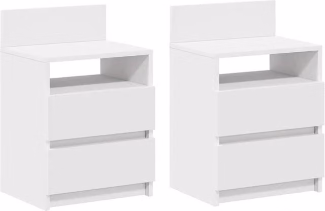 Berkfield Home Set of 2 White Bedside Cabinets with 2 Drawers, W/D/H: 40 x 33 x 60 cm
