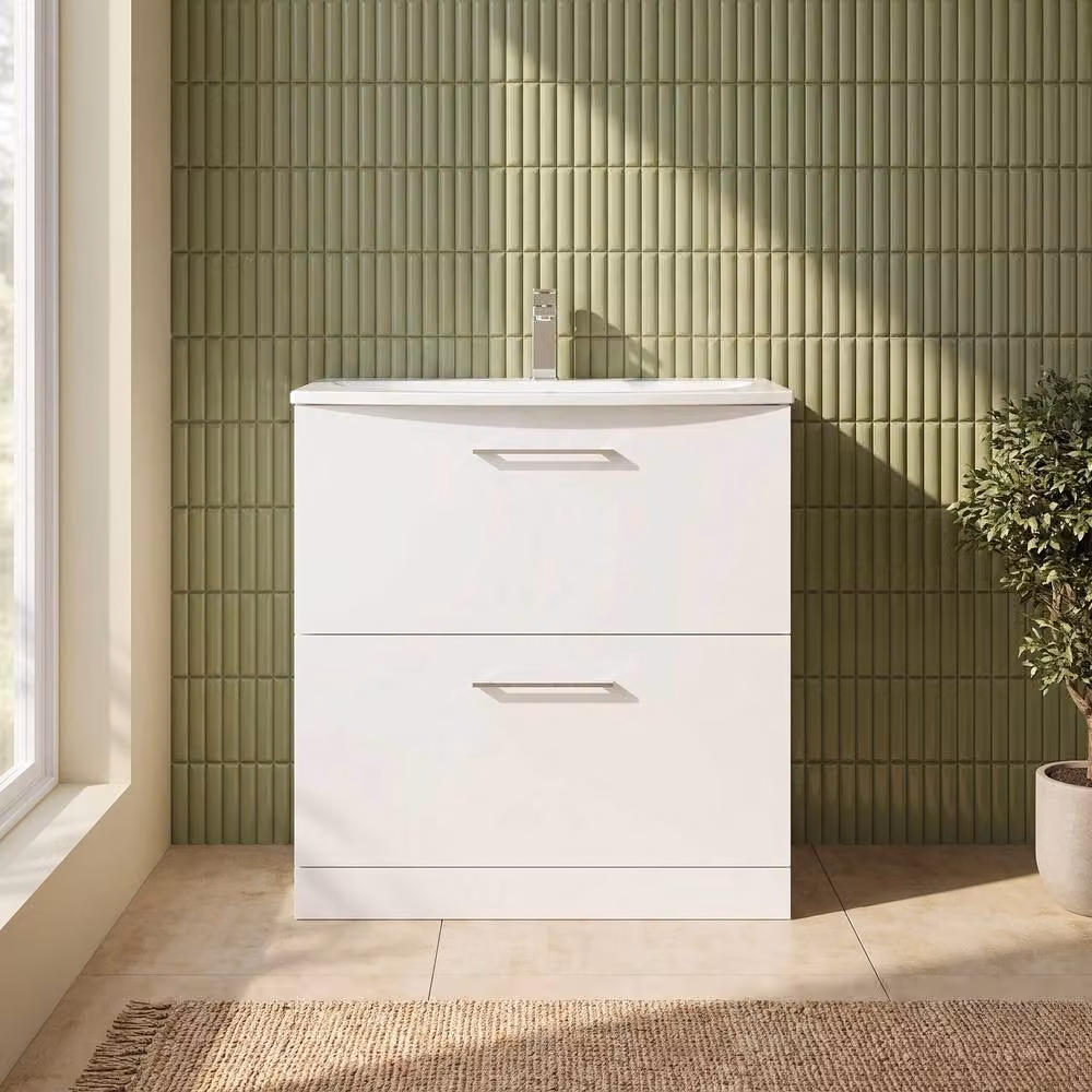 Balterley Modern Glossy White 2-Drawer Floor-Standing Bathroom Basin Vanity Unit – 2