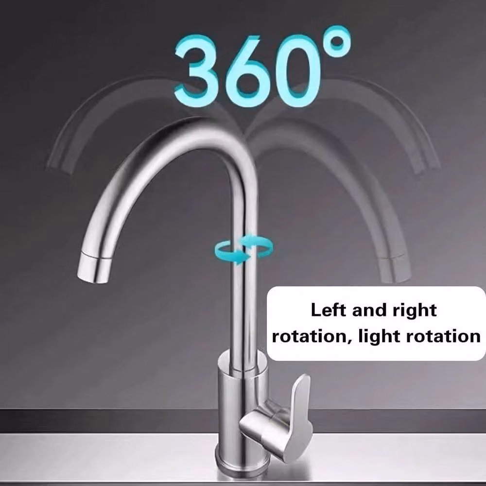 KORVIXA 360 Degree Modern Single Lever Kitchen Sink Mixer Tap in Silver Brushed Steel – 4